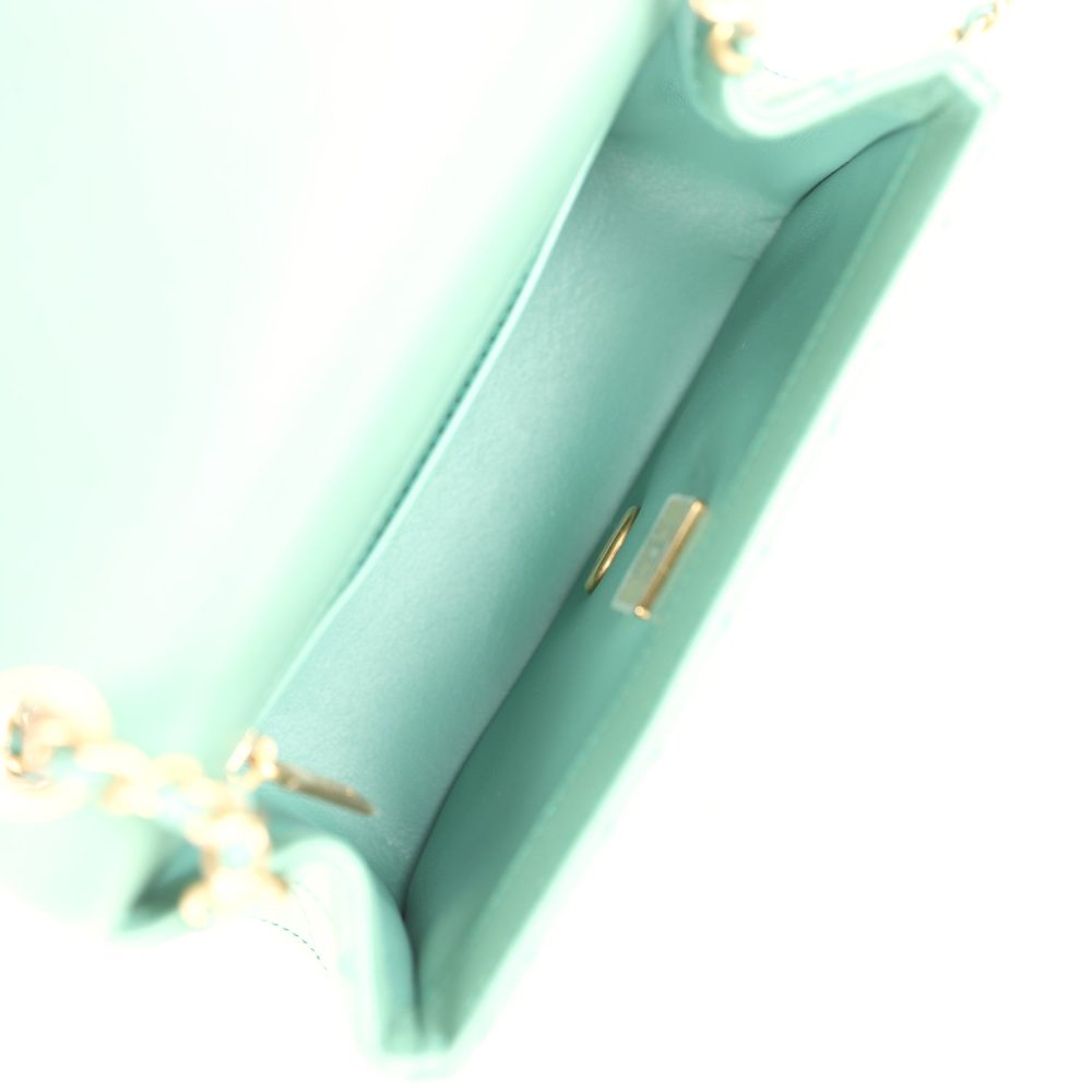 Chanel Mini Square Pearl Crush Flap Bag Green Lambskin Antique Gold Hardware - Image 9