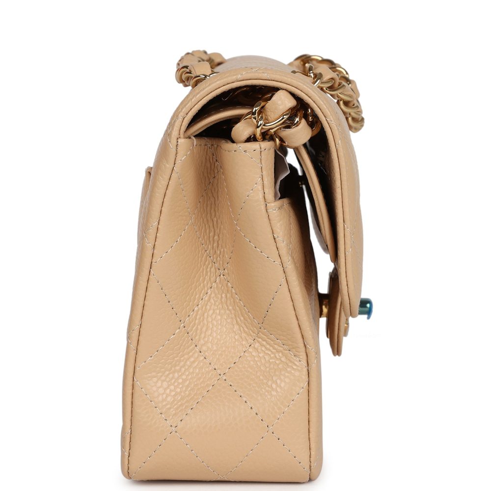 Chanel Small Classic Double Flap Bag Beige Caviar Gold Hardware - Image 3