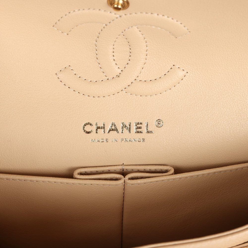 Chanel Small Classic Double Flap Bag Beige Caviar Gold Hardware - Image 8