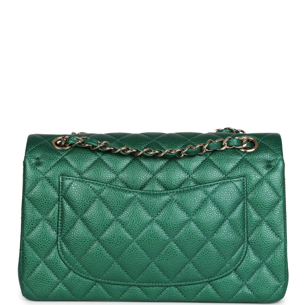 Chanel Small Classic Double Flap Bag Emerald Green Shiny Caviar Gold Hardware - Image 4