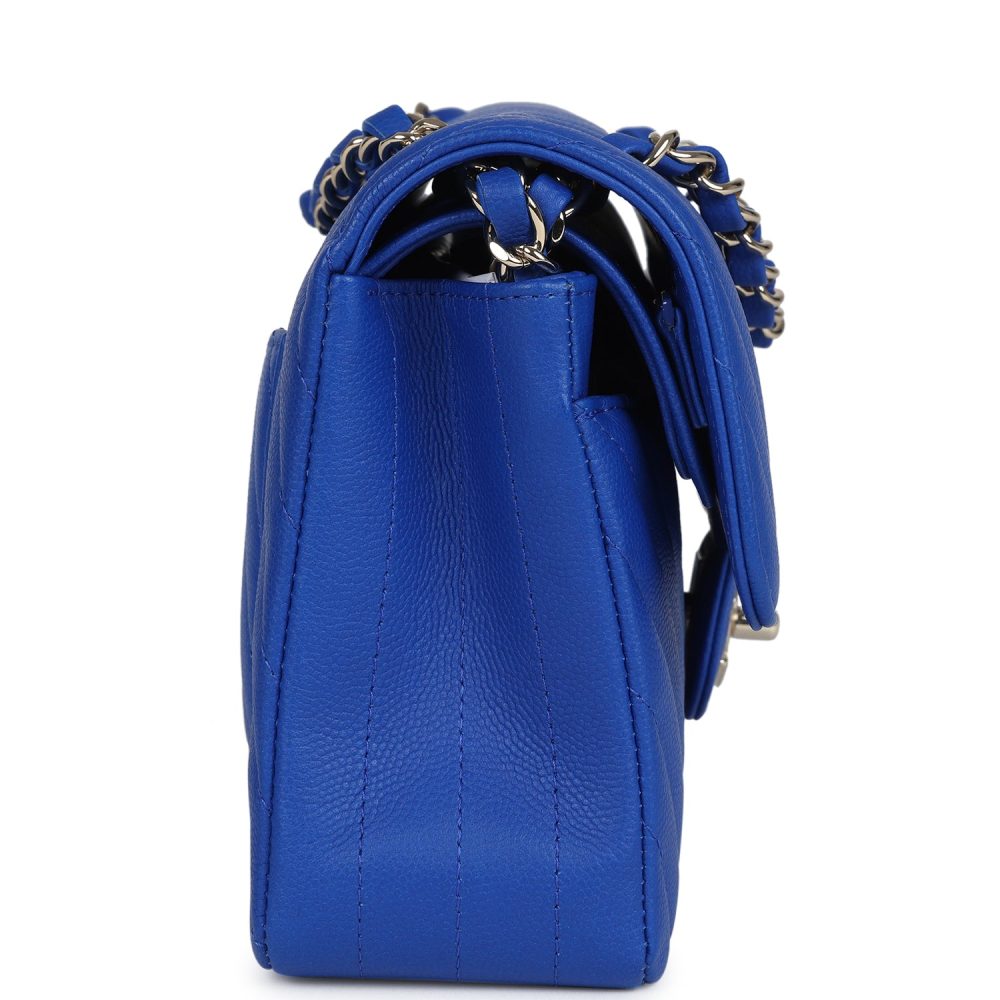 Chanel Small Classic Double Flap Blue Chevron Caviar Light Gold Hardware - Image 3