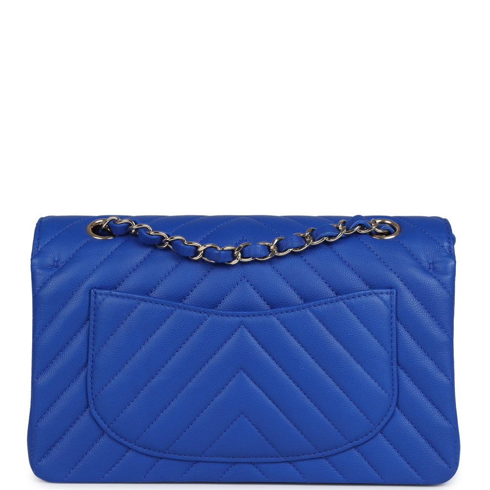 Chanel Small Classic Double Flap Blue Chevron Caviar Light Gold Hardware - Image 4
