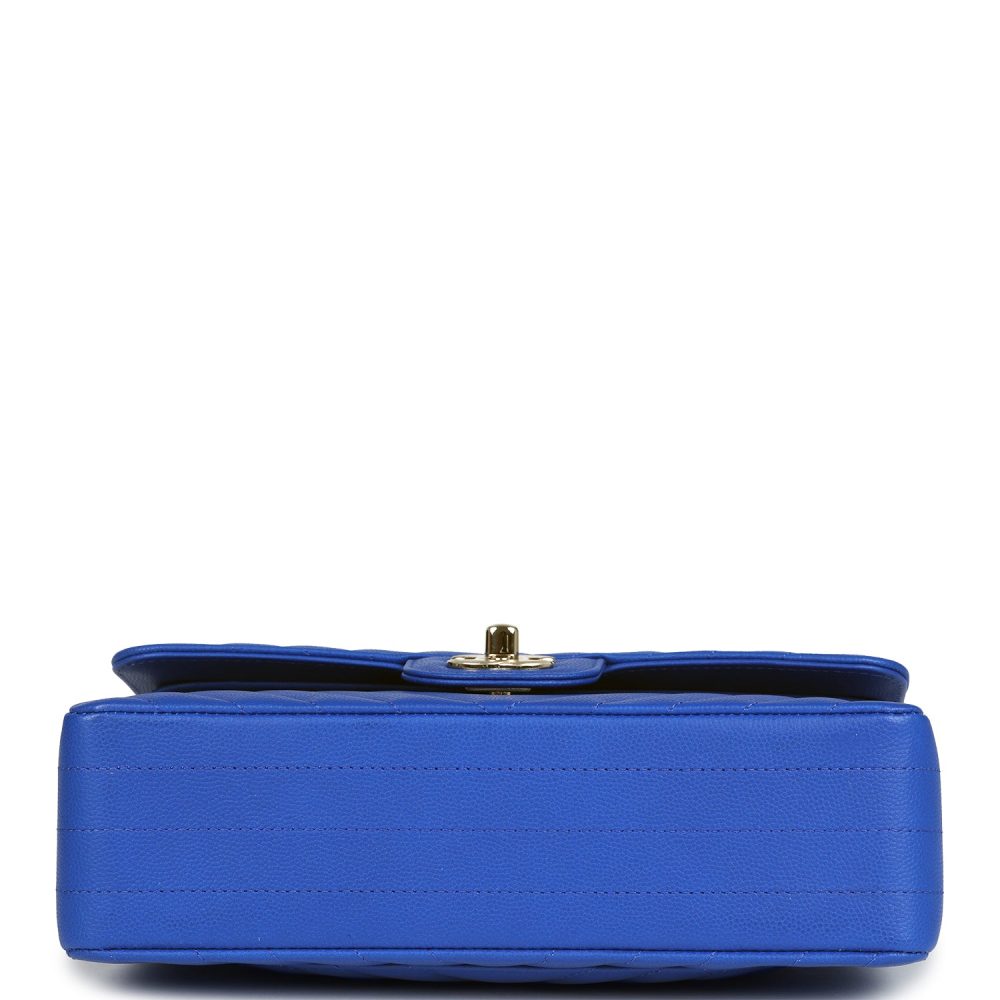 Chanel Small Classic Double Flap Blue Chevron Caviar Light Gold Hardware - Image 6