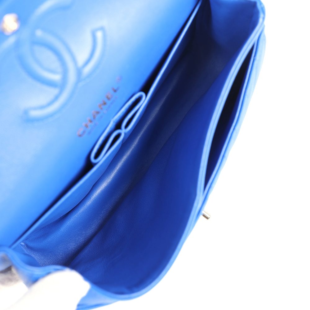 Chanel Small Classic Double Flap Blue Chevron Caviar Light Gold Hardware - Image 9