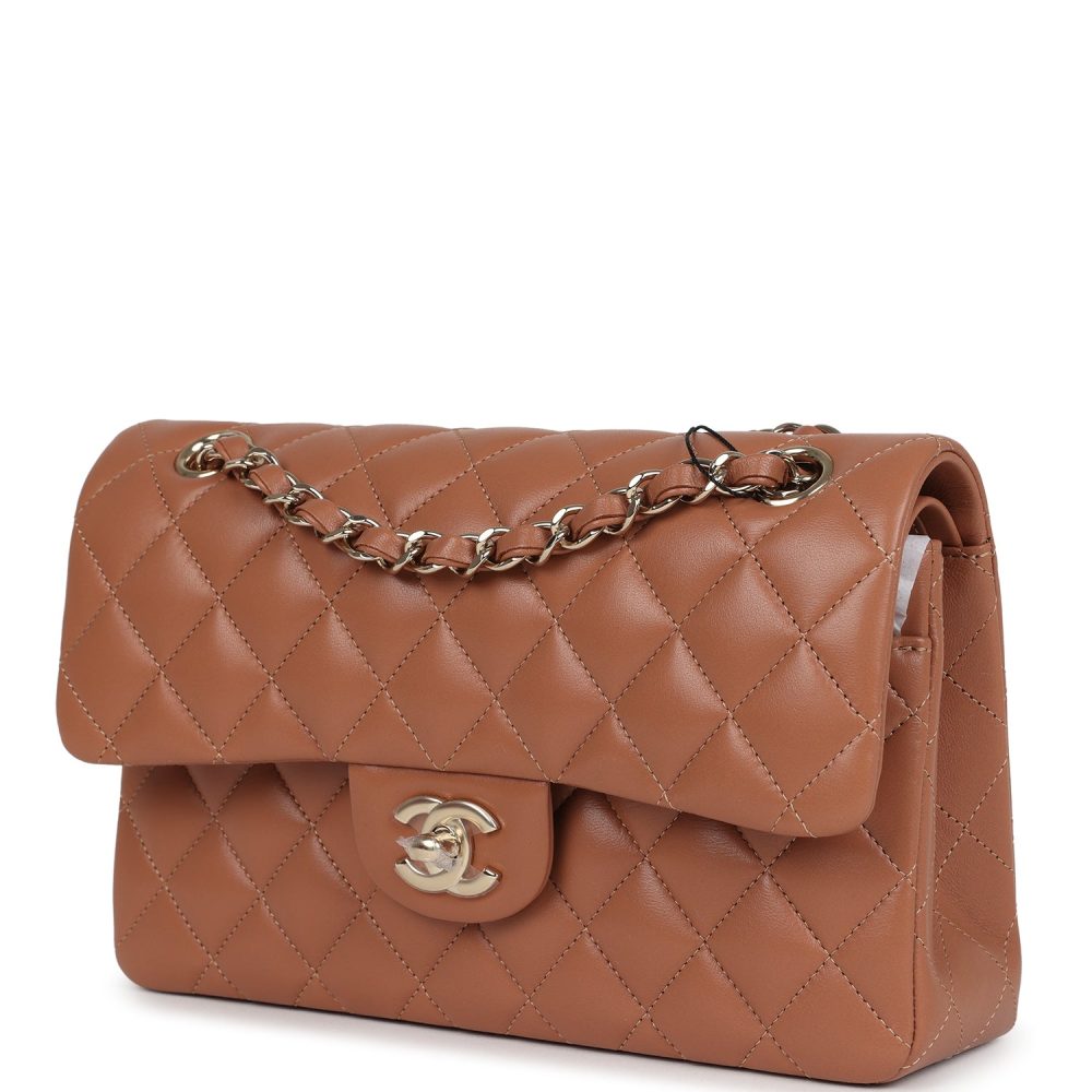 Chanel Small Classic Double Flap Bag Caramel Lambskin Light Gold Hardware - Image 5