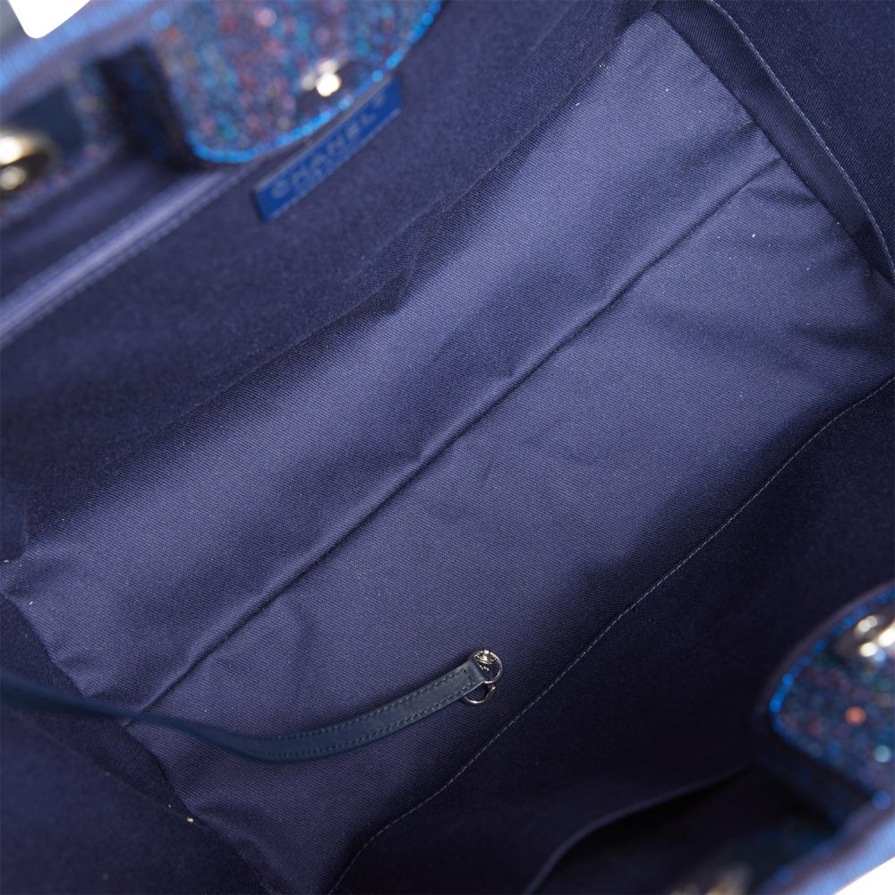 Chanel Large Deauville Shopping Tote Blue Sequin Boucle Silver Hardware - Image 8