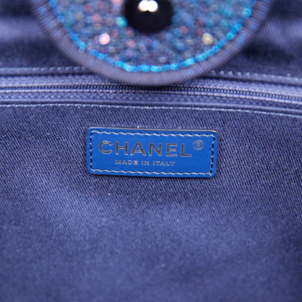 Chanel Large Deauville Shopping Tote Blue Sequin Boucle Silver Hardware - Image 9