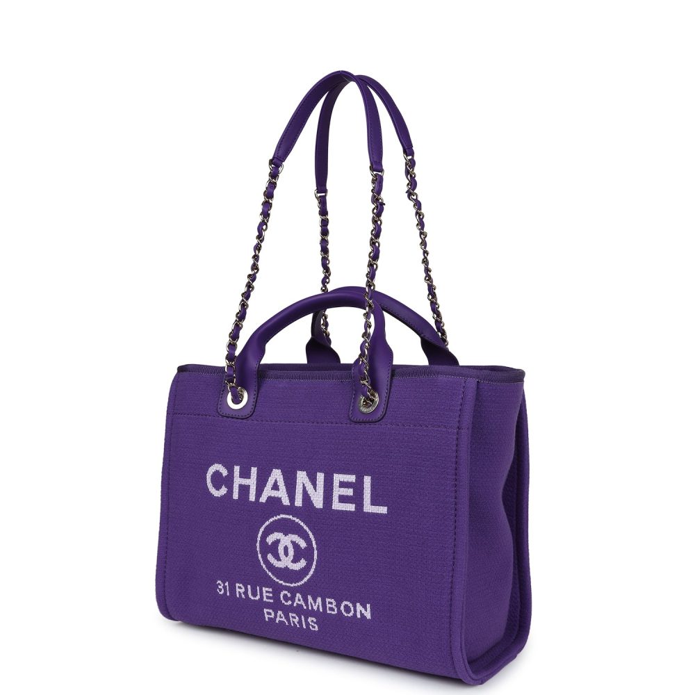 Chanel Small Deauville Shopping Tote Purple Canvas Gold Hardware - Image 5