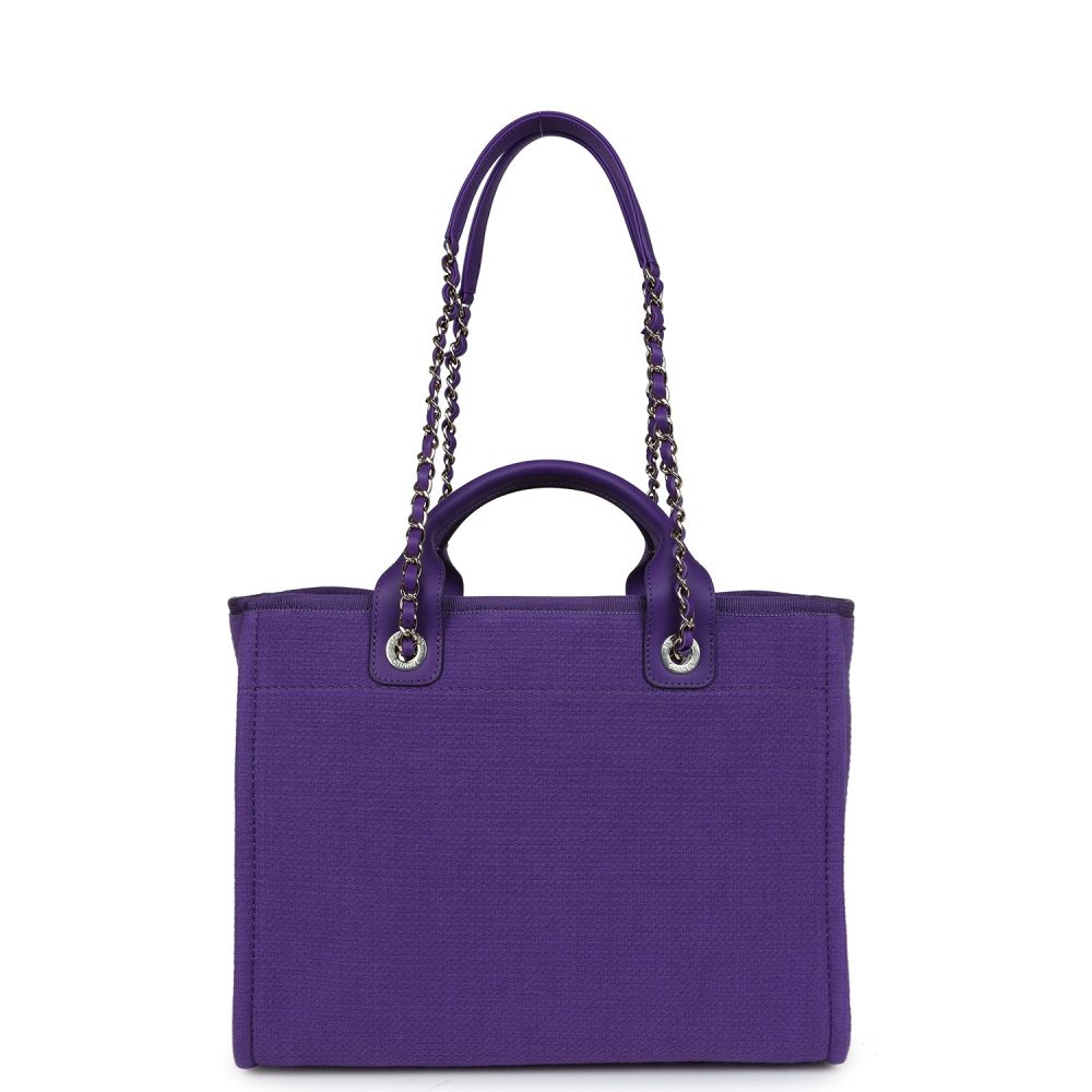 Chanel Small Deauville Shopping Tote Purple Canvas Gold Hardware - Image 4