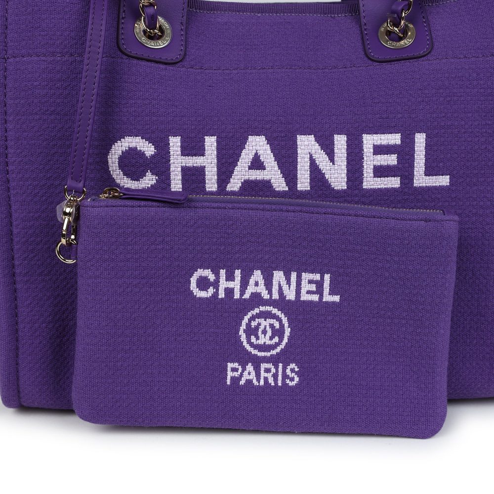 Chanel Small Deauville Shopping Tote Purple Canvas Gold Hardware - Image 7
