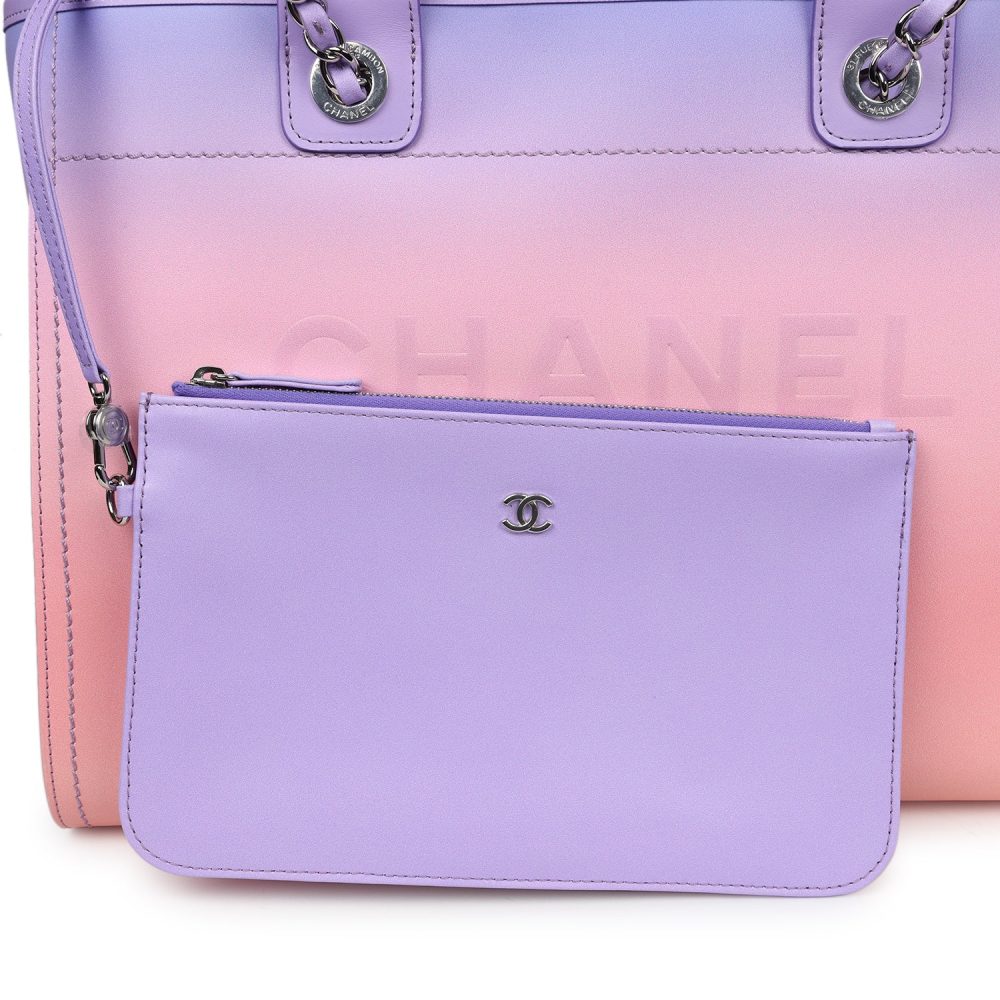 Chanel Small Deauville Shopping Tote Pink and Purple Ombre Calfskin Silver Hardware - Image 7