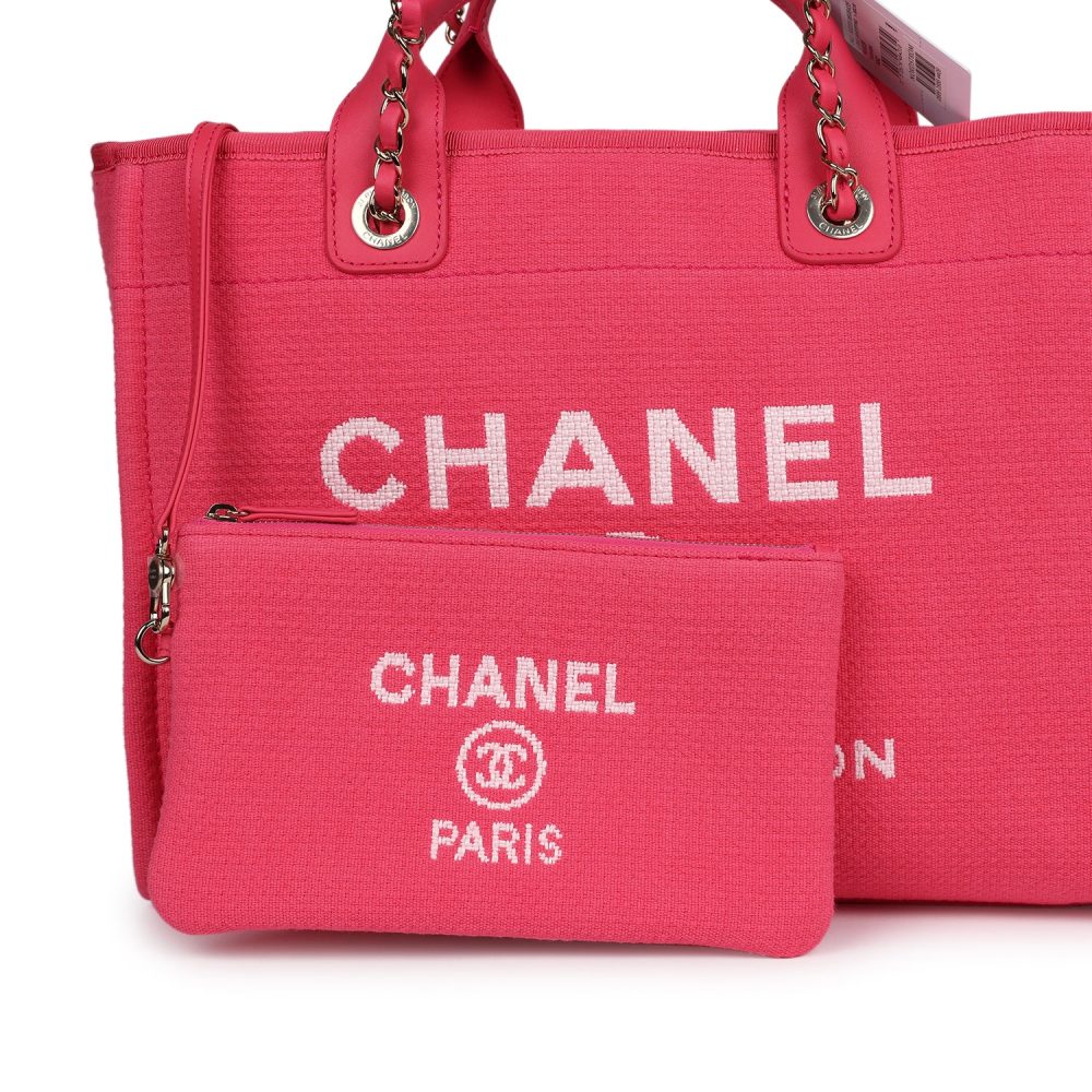 Chanel Small Deauville Shopping Tote Hot Pink Canvas Light Gold Hardware - Image 6