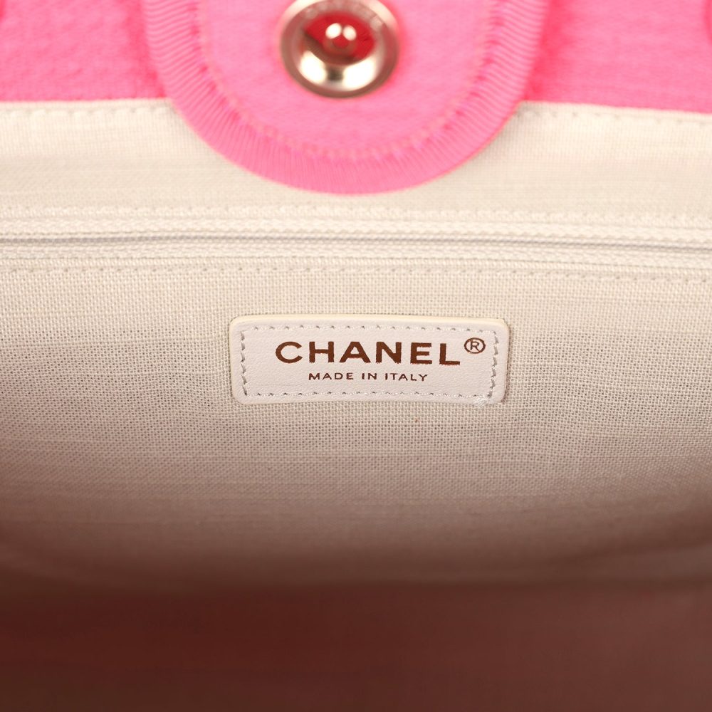 Chanel Small Deauville Shopping Tote Hot Pink Canvas Light Gold Hardware - Image 9