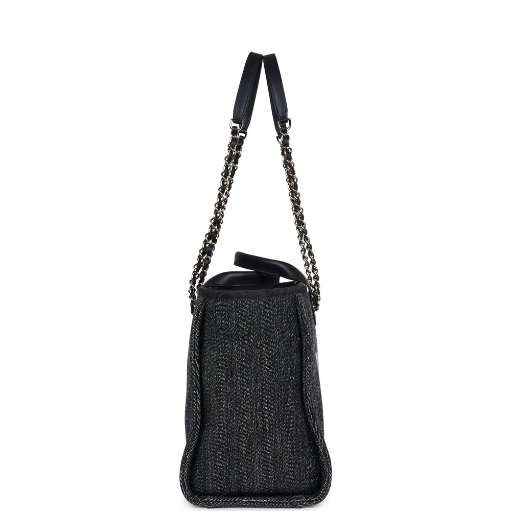 Chanel Small Deauville Shopping Tote Dark Blue Denim Light Gold Hardware - Image 3