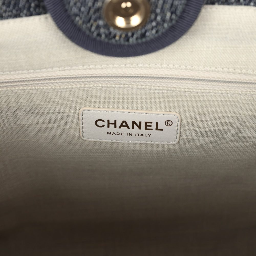 Chanel Small Deauville Shopping Tote Dark Blue Denim Light Gold Hardware - Image 8