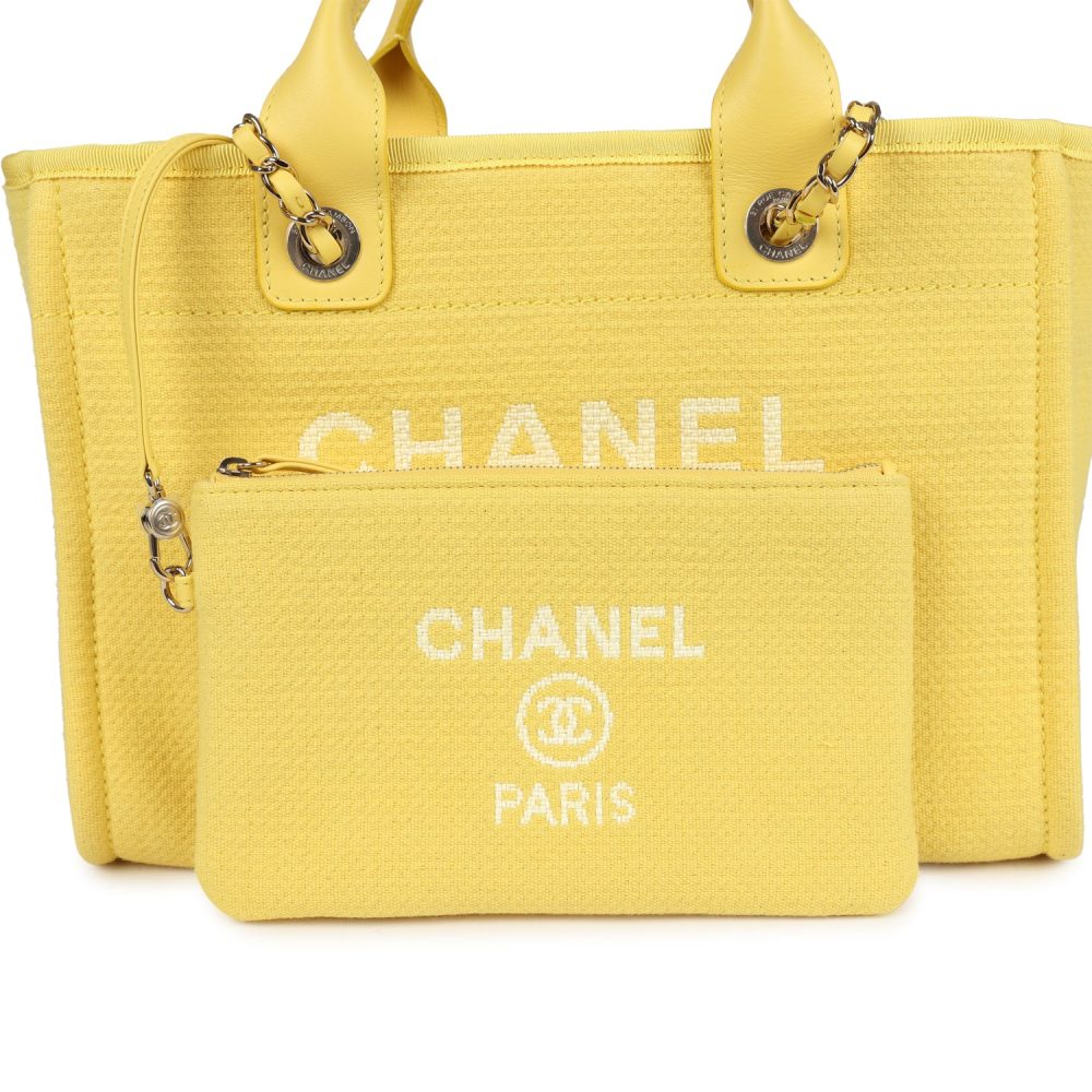 Chanel Small Deauville Shopping Tote Yellow Canvas Light Gold Hardware - Image 8