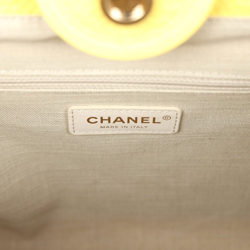 Chanel Small Deauville Shopping Tote Yellow Canvas Light Gold Hardware - Image 11