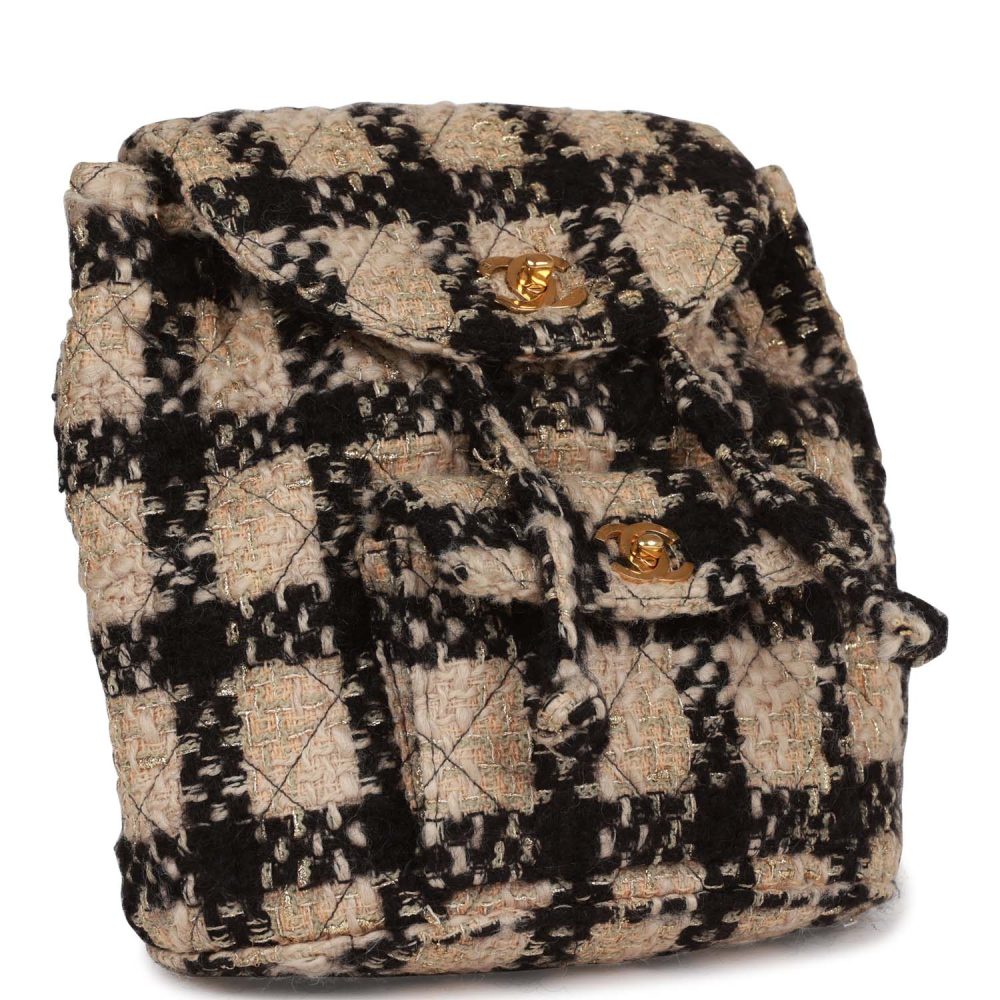 Vintage Chanel Duma Backpack Beige and Black Tweed Gold Hardware - Image 2