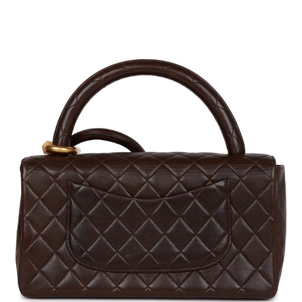 Vintage Chanel Kelly Parent and Child Flap Bag Set Brown Lambskin Gold Hardware - Image 4