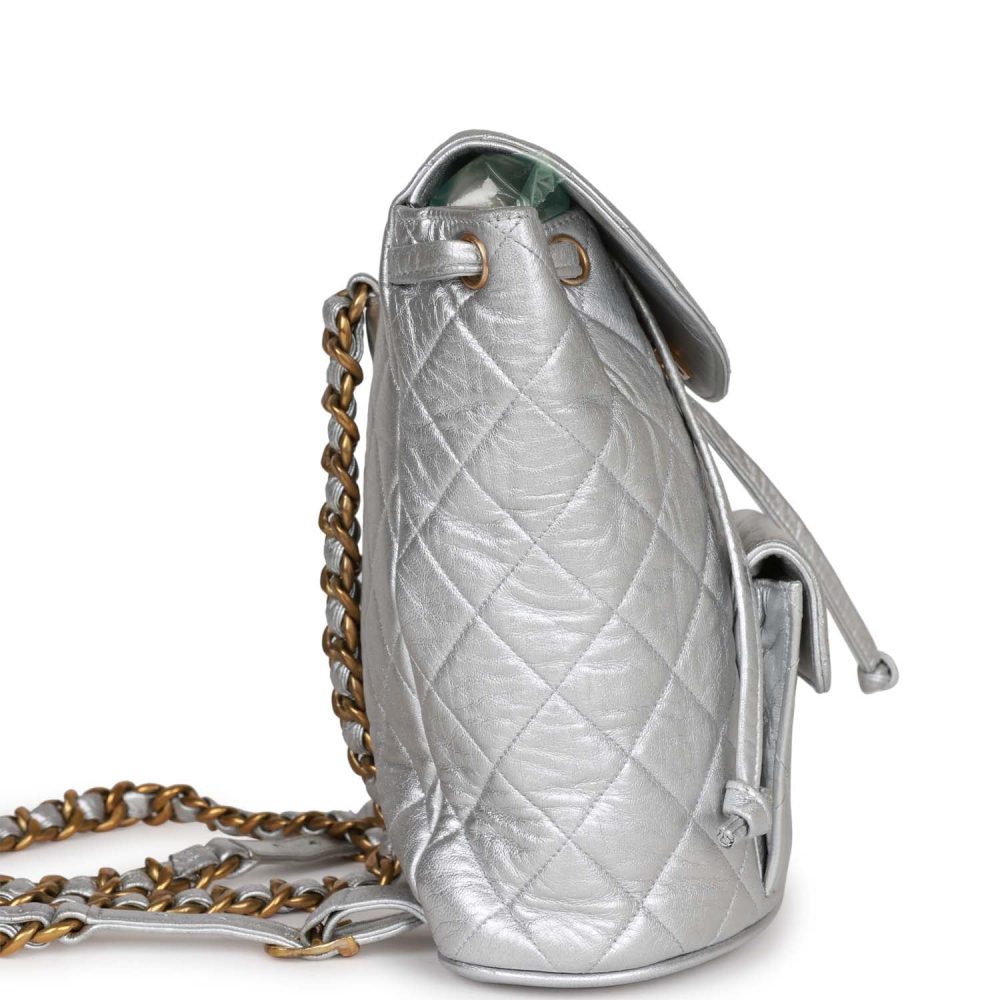Vintage Chanel Duma Backpack Silver Metallic Lambskin Gold Hardware - Image 3
