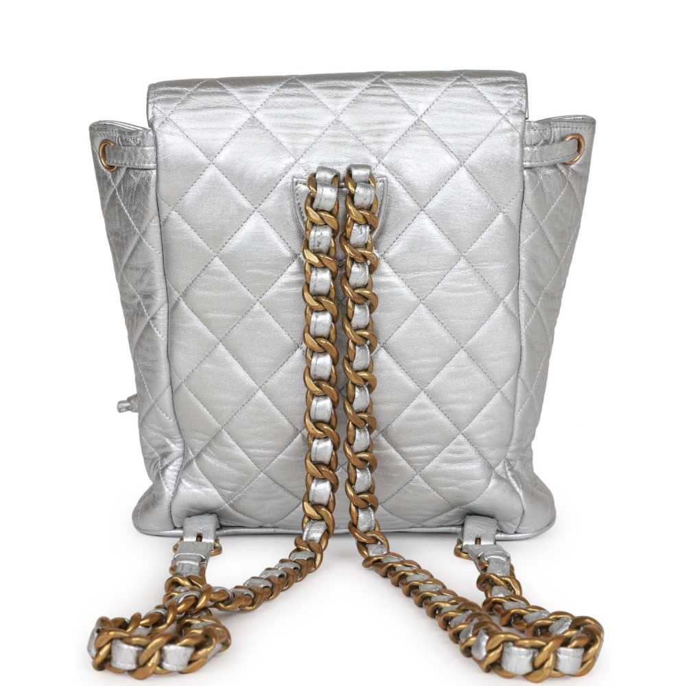 Vintage Chanel Duma Backpack Silver Metallic Lambskin Gold Hardware - Image 4