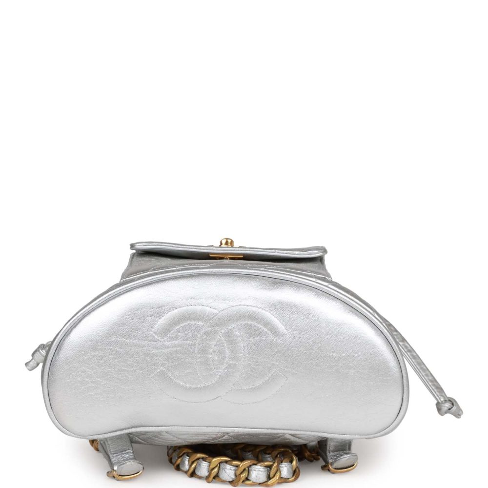 Vintage Chanel Duma Backpack Silver Metallic Lambskin Gold Hardware - Image 6