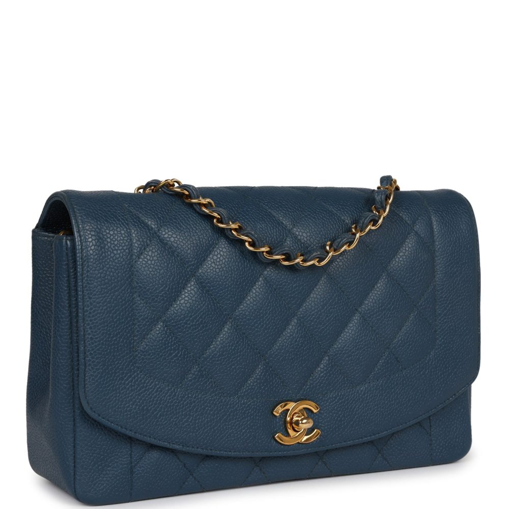 Vintage Chanel Medium Diana Flap Bag Blue Caviar Gold Hardware - Image 2