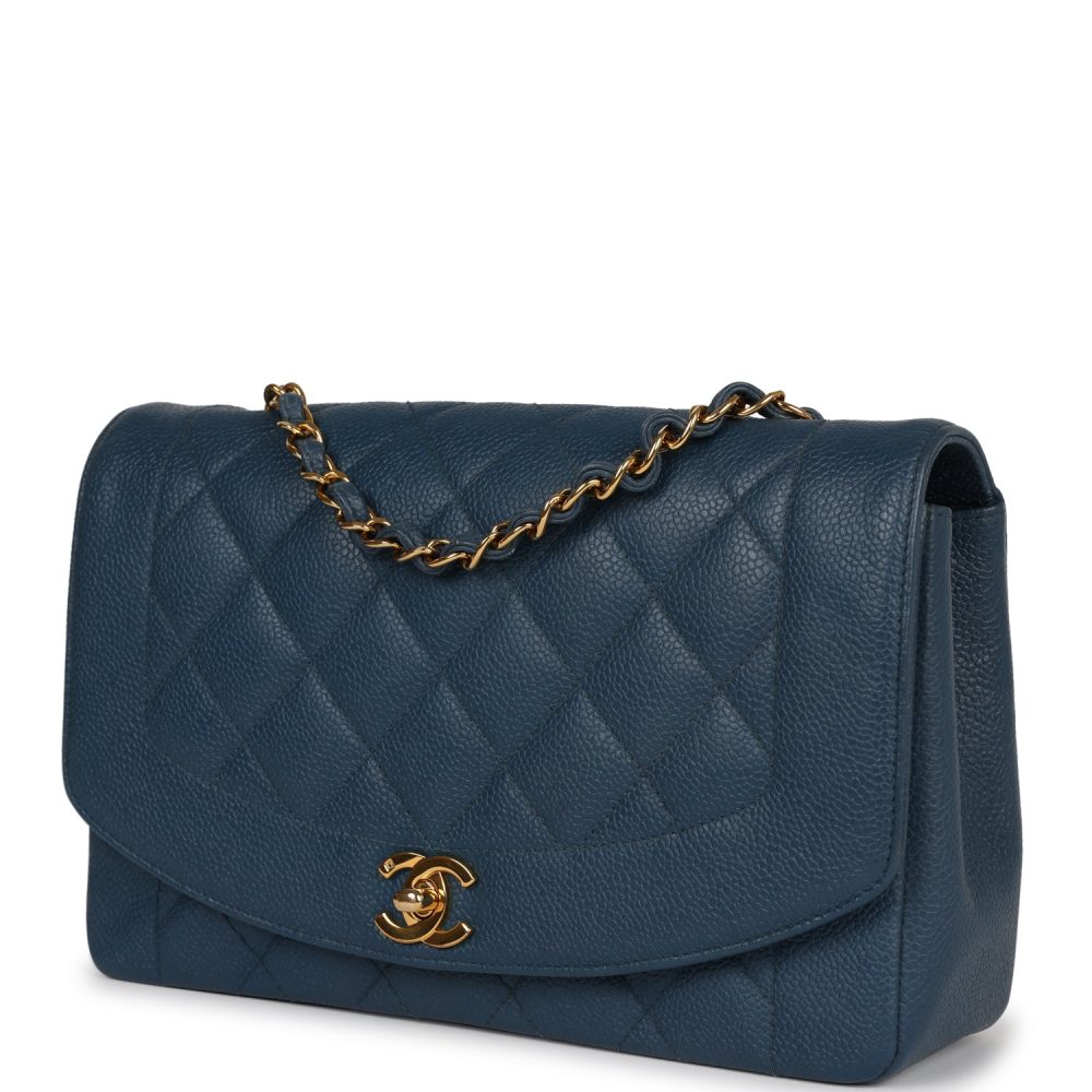 Vintage Chanel Medium Diana Flap Bag Blue Caviar Gold Hardware - Image 5