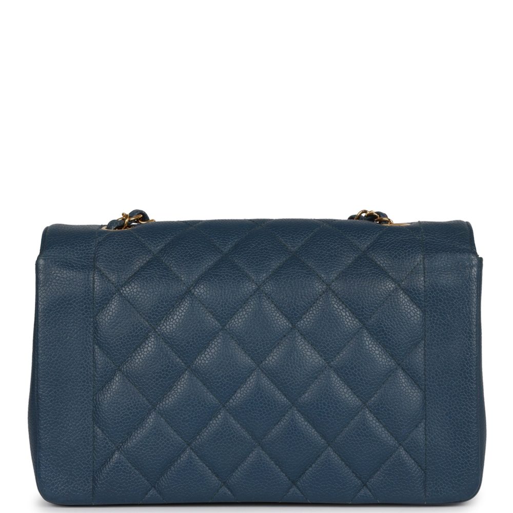 Vintage Chanel Medium Diana Flap Bag Blue Caviar Gold Hardware - Image 4