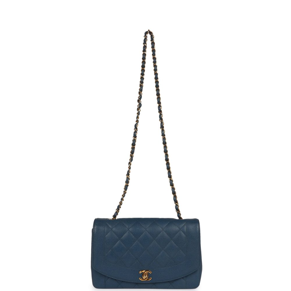 Vintage Chanel Medium Diana Flap Bag Blue Caviar Gold Hardware - Image 7