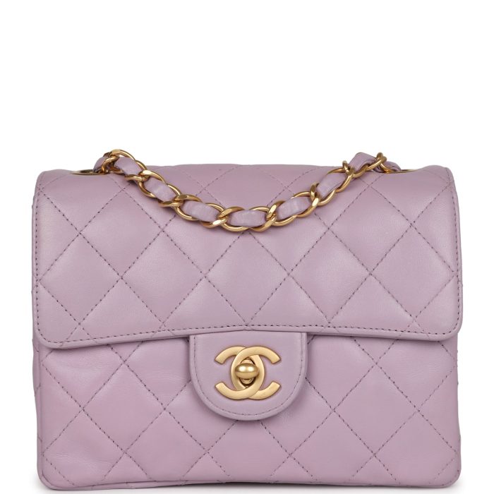 Vintage Chanel Mini Square Flap Bag Light Purple Lambskin Matte Gold Hardware