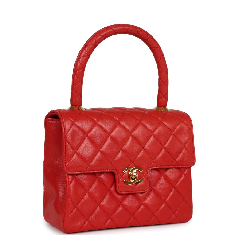 Vintage Chanel Top Handle Flap Red Lambskin Gold Hardware - Image 2
