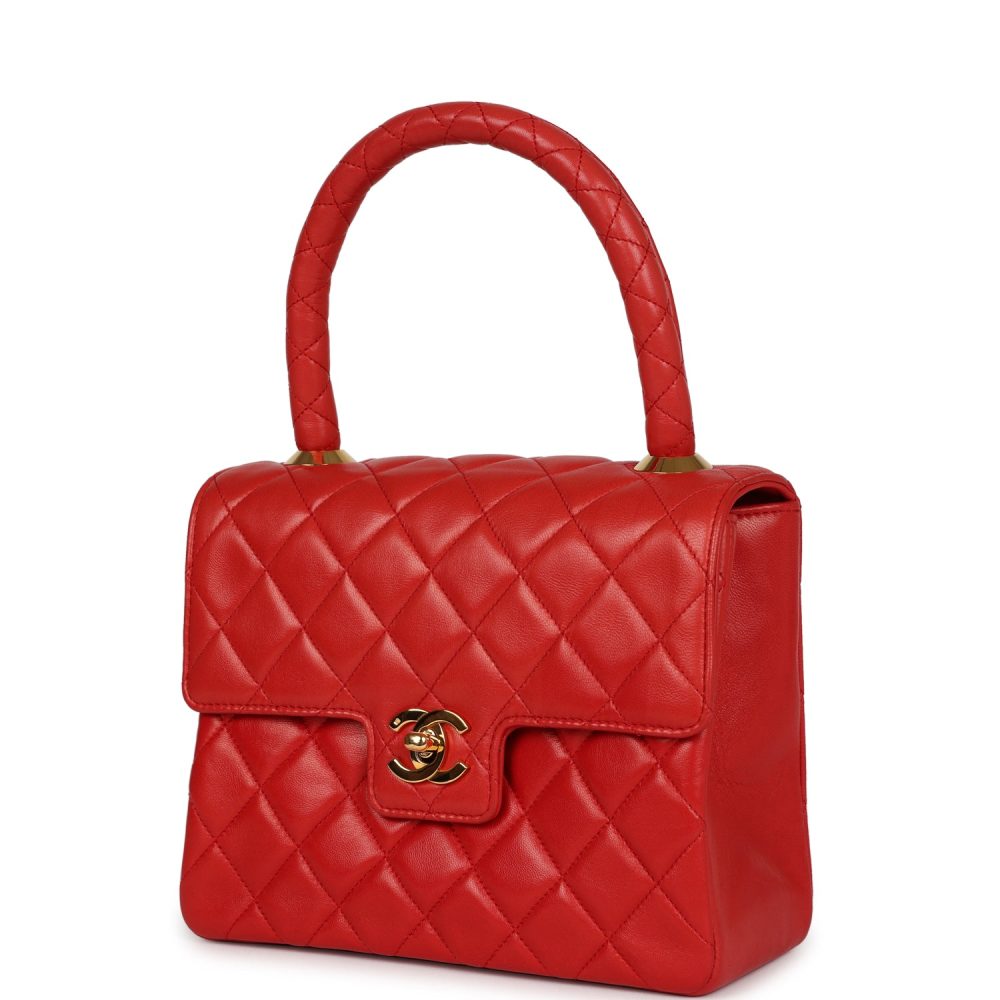 Vintage Chanel Top Handle Flap Red Lambskin Gold Hardware - Image 5