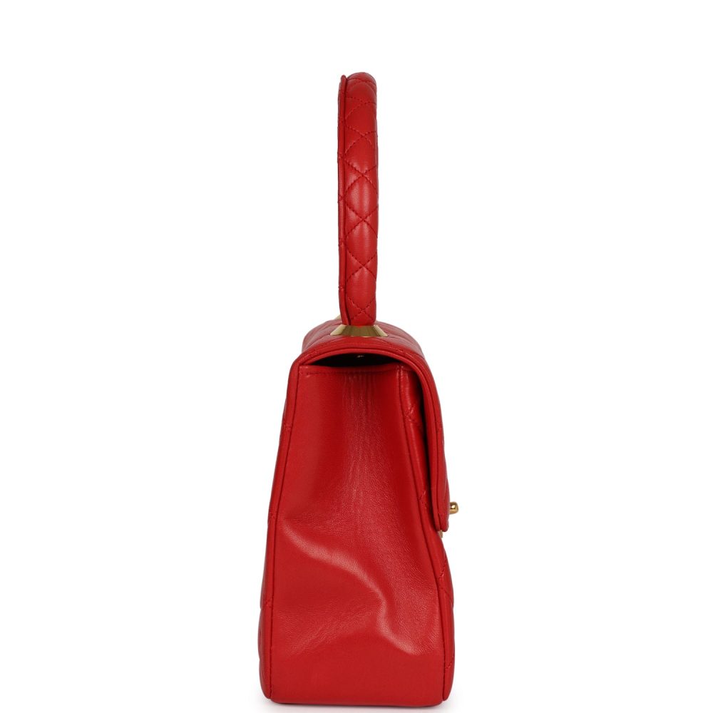 Vintage Chanel Top Handle Flap Red Lambskin Gold Hardware - Image 3