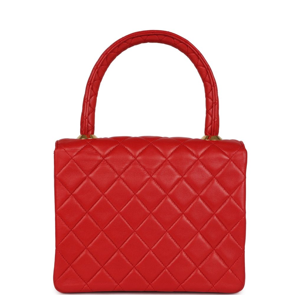 Vintage Chanel Top Handle Flap Red Lambskin Gold Hardware - Image 4