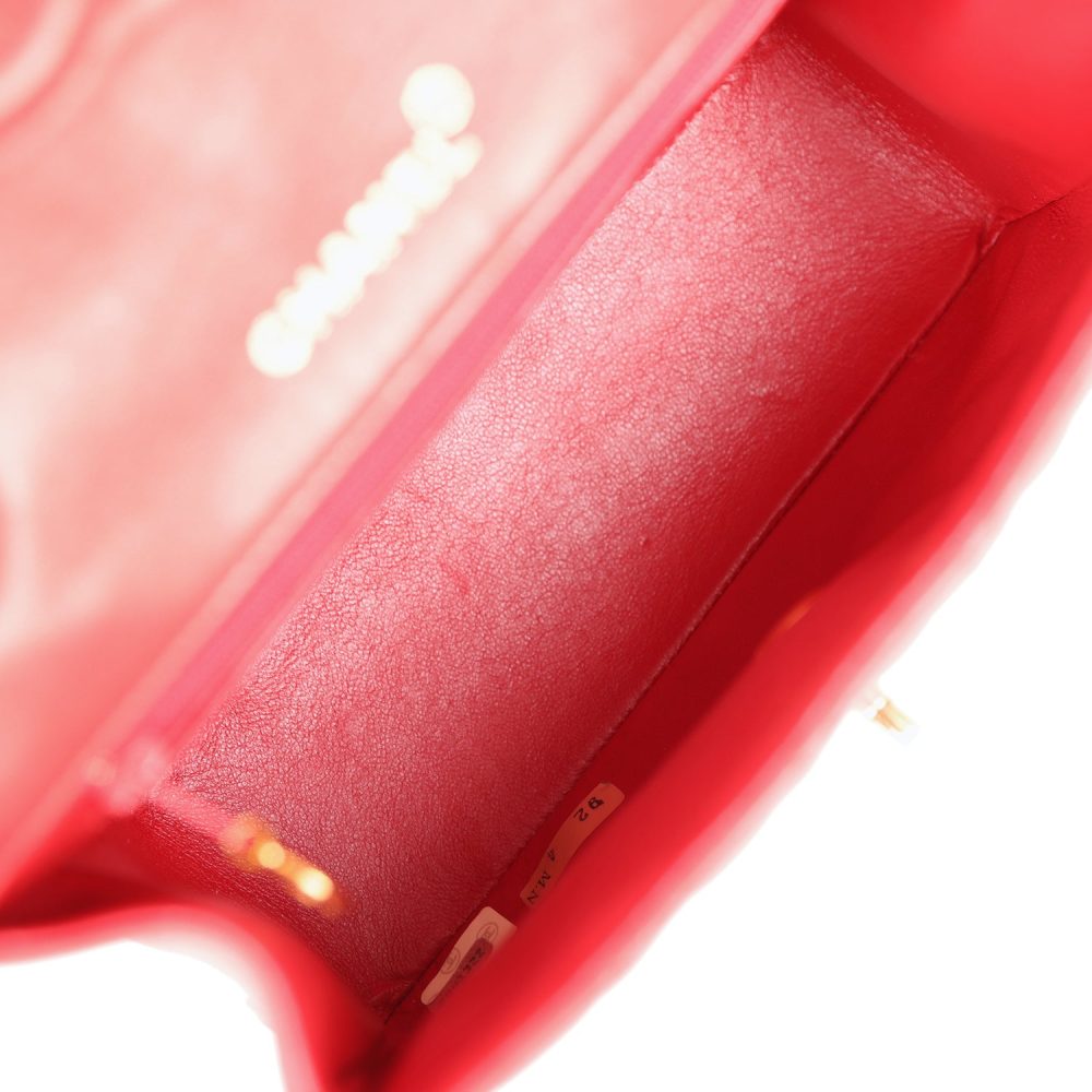 Vintage Chanel Top Handle Flap Red Lambskin Gold Hardware - Image 9