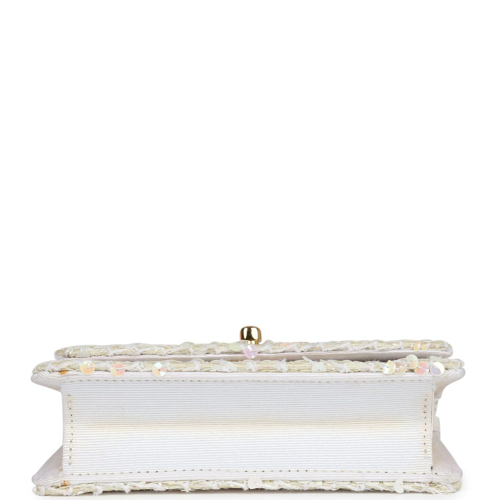 Vintage Chanel Micro Half Flap Iridescent Ivory Sequin Gold Hardware - Image 6