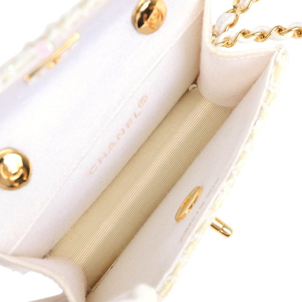 Vintage Chanel Micro Half Flap Iridescent Ivory Sequin Gold Hardware - Image 9