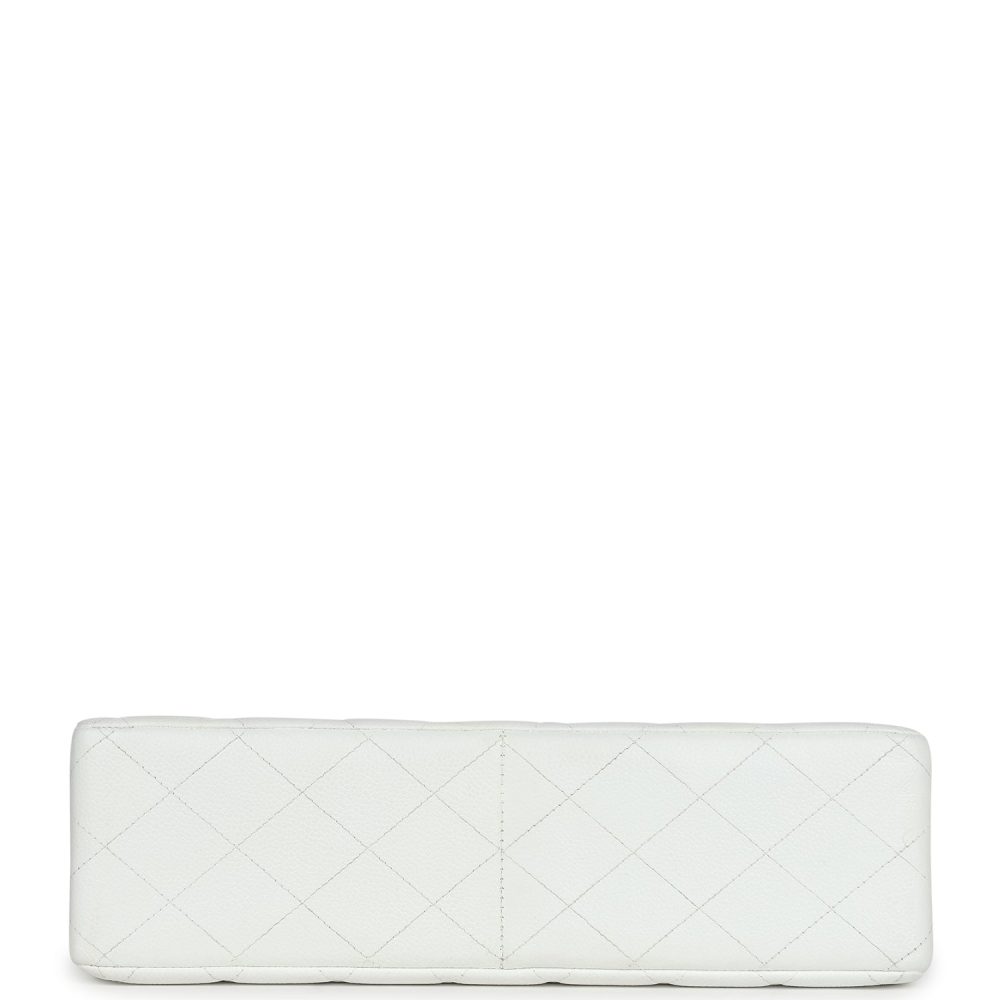 Vintage Chanel Jumbo Single Flap Bag White Caviar Gold Hardware - Image 6