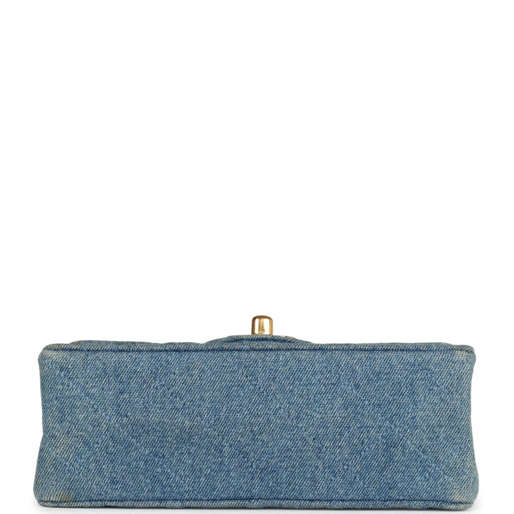 Vintage Chanel Mini Square Flap Bag Blue Denim Gold Hardware - Image 5