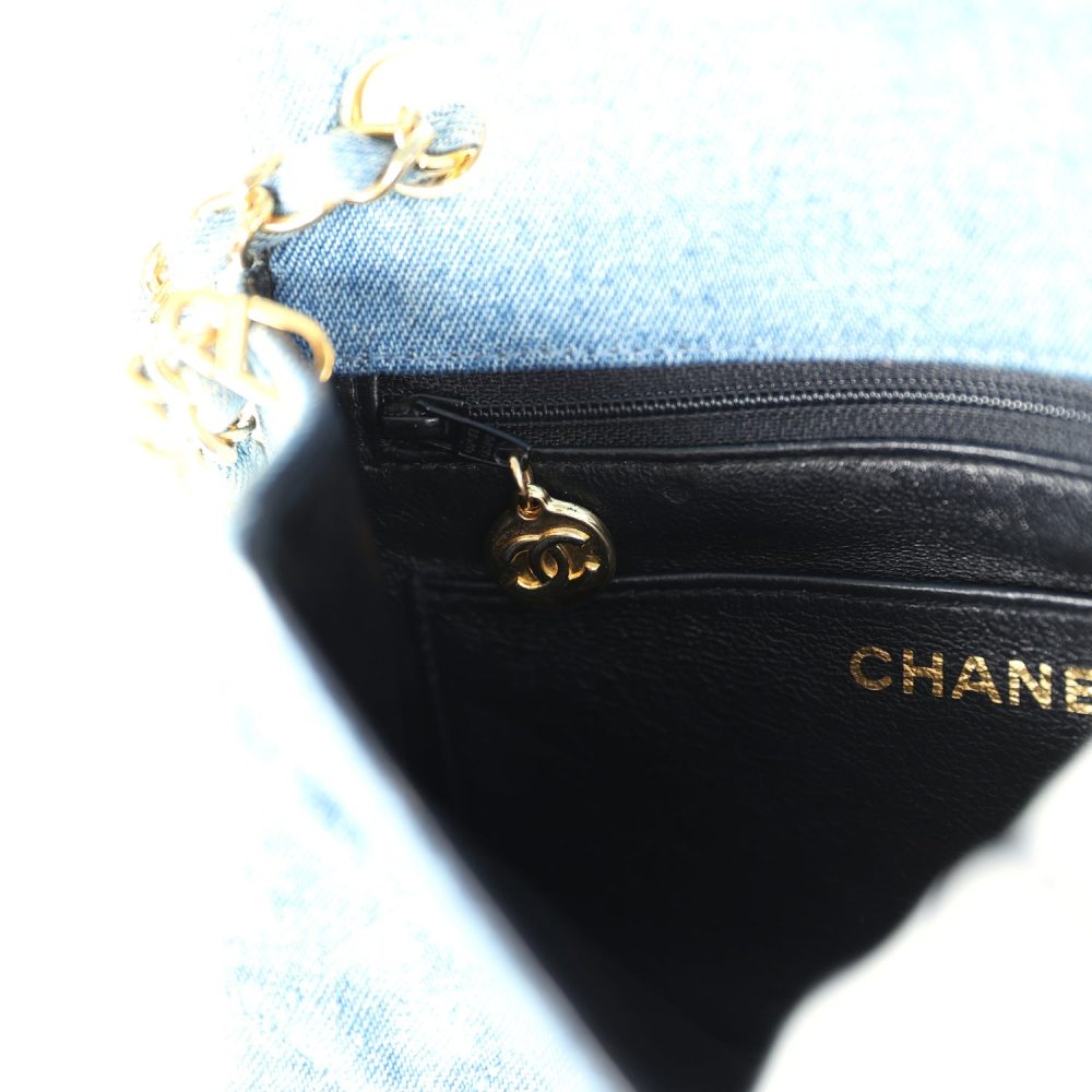 Vintage Chanel Mini Square Flap Bag Blue Denim Gold Hardware - Image 9