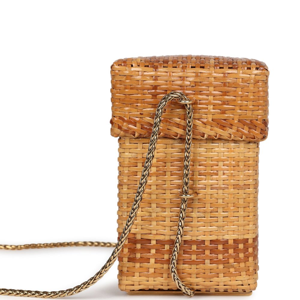 Vintage Chanel Small Picnic Basket Bag Natural Wicker Gold Hardware - Image 3