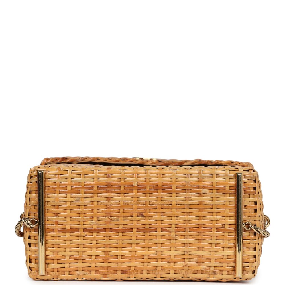 Vintage Chanel Small Picnic Basket Bag Natural Wicker Gold Hardware - Image 6