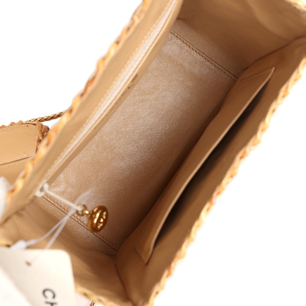 Vintage Chanel Small Picnic Basket Bag Natural Wicker Gold Hardware - Image 8