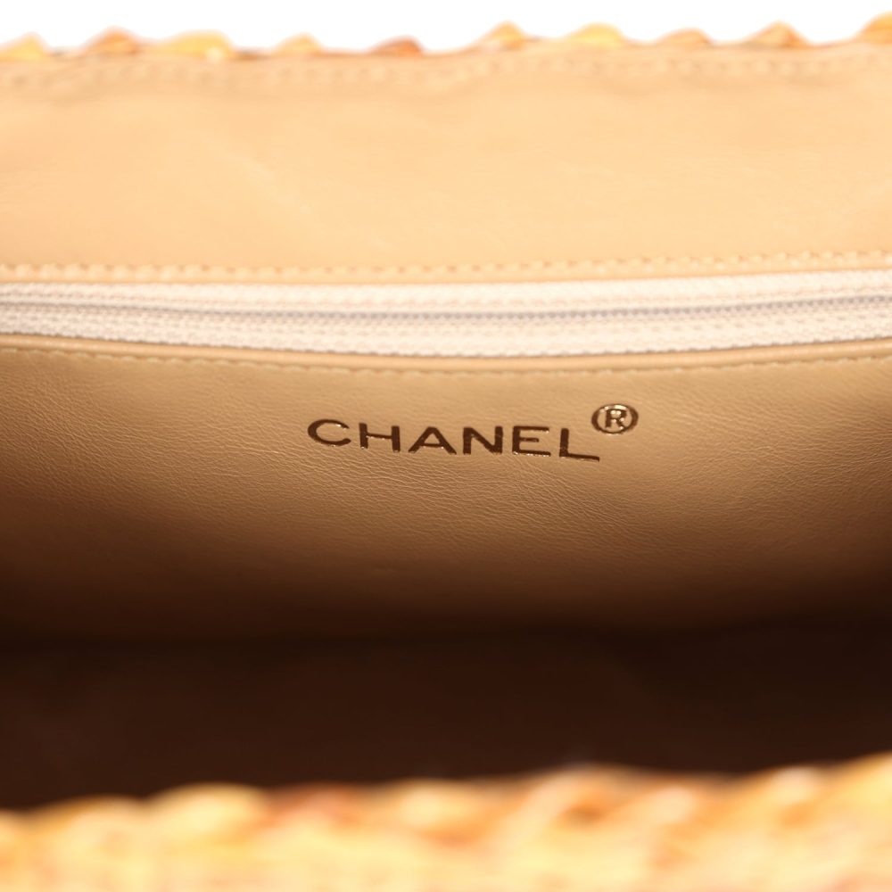 Vintage Chanel Small Picnic Basket Bag Natural Wicker Gold Hardware - Image 9