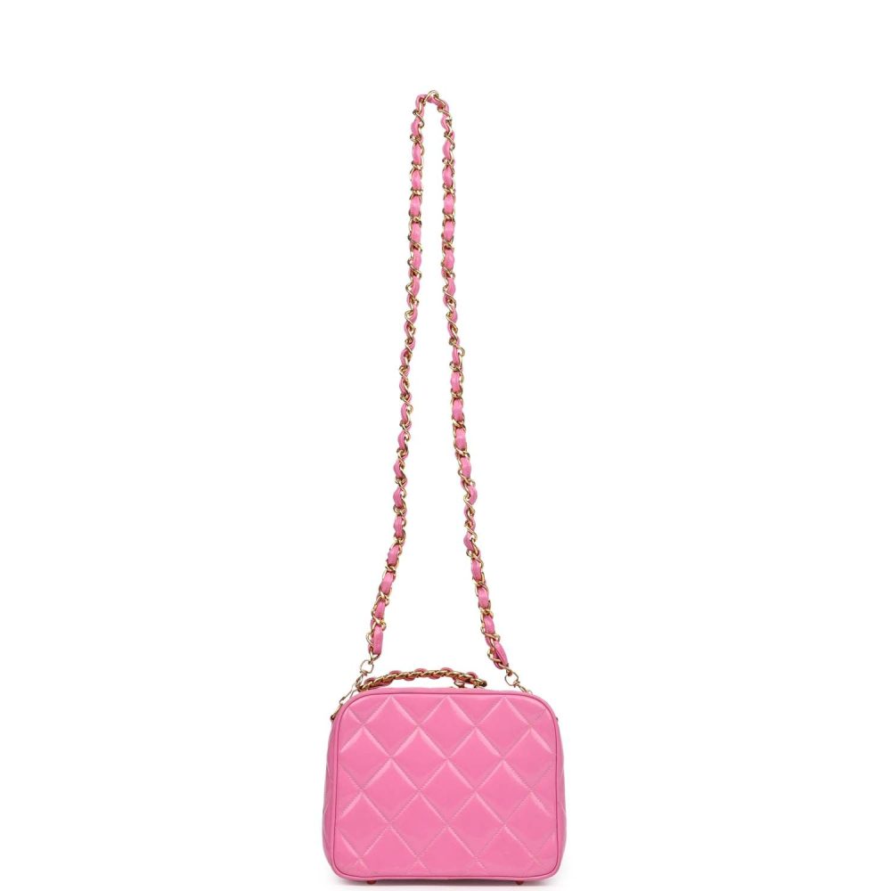 Vintage Chanel Lunchbox Vanity Bag Pink Patent Gold Hardware - Image 6