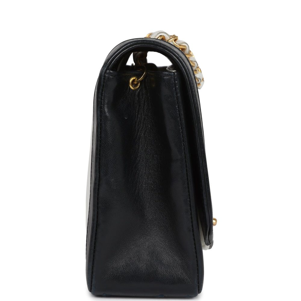 Vintage Chanel Medium Diana Flap Bag White and Black Lambskin Gold Hardware - Image 3