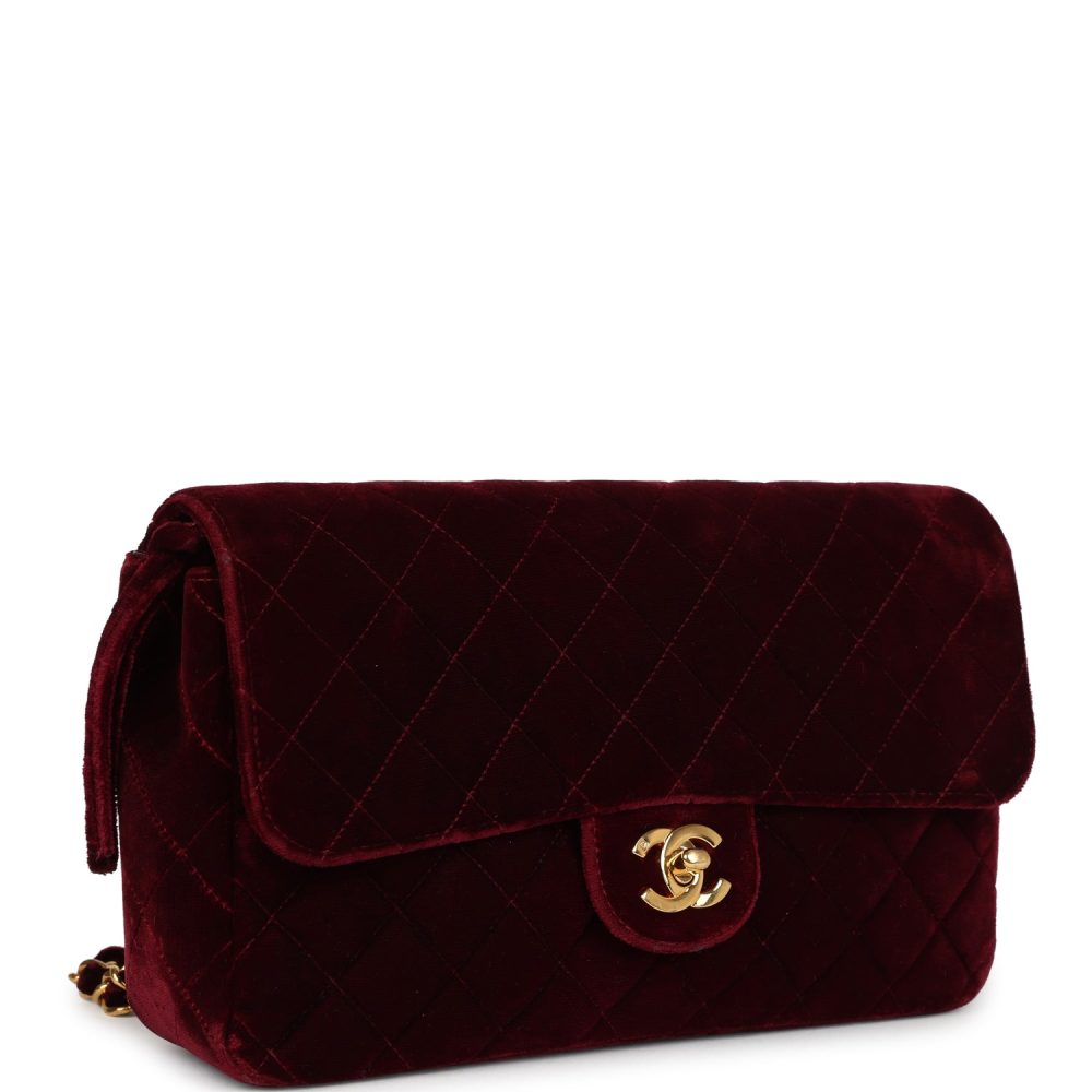 Vintage Chanel Medium Classic Flap Backpack Burgundy Velvet Gold Hardware - Image 2