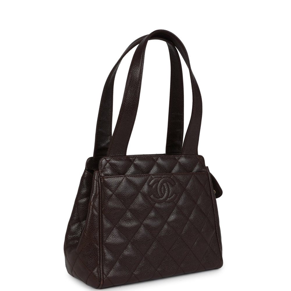 Vintage Chanel Mini Shopper Shoulder Bag Brown Caviar Gold Hardware - Image 2
