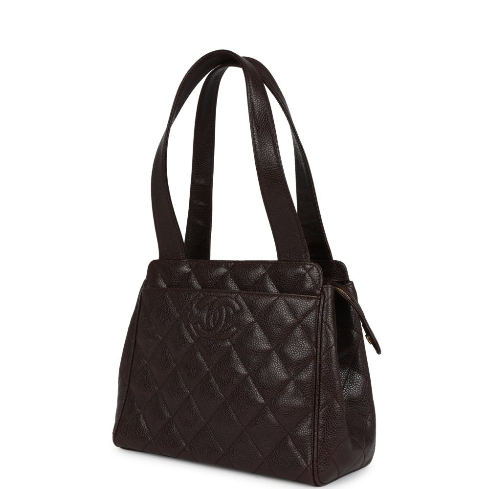 Vintage Chanel Mini Shopper Shoulder Bag Brown Caviar Gold Hardware - Image 5